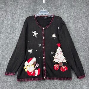 VINTAGE In Resource Black Grandma Christmas Cardigan Sweater Women’s L